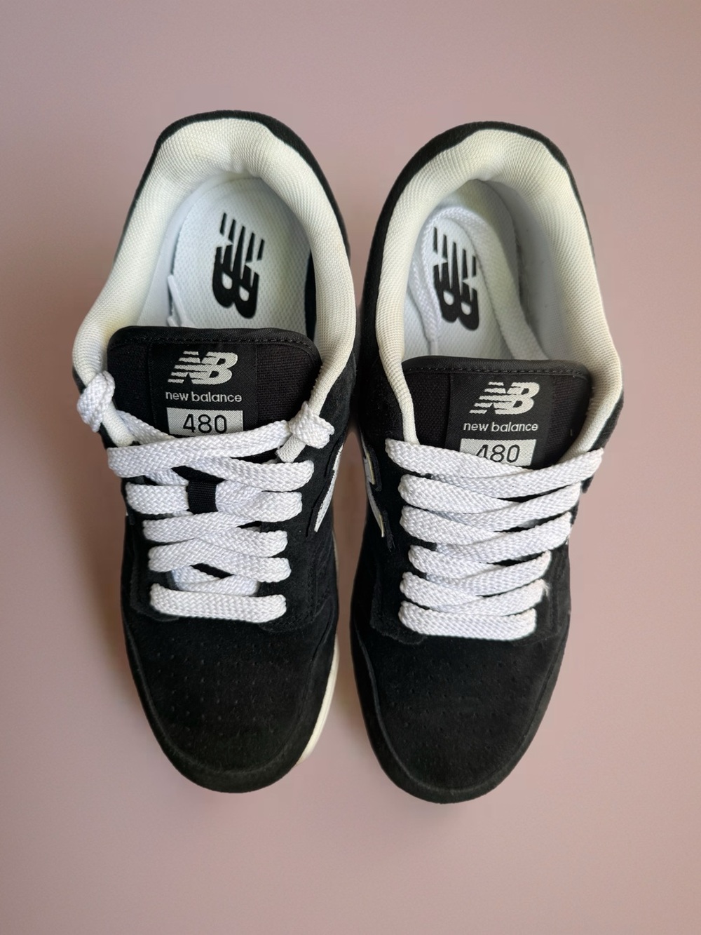 New Balance Men’s Black and White 480 Sneakers